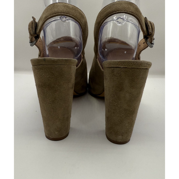 Madewell Suede Peep Toe Slingback Block Heel Sandals Womens Sz 8 Taupe - Picture 4 of 12